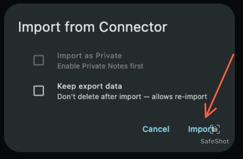 Import from Connector dialog